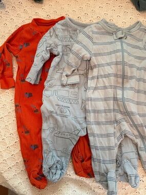 Cozy Striped & Printed Footed One-Pieces in Light Blue and Orange